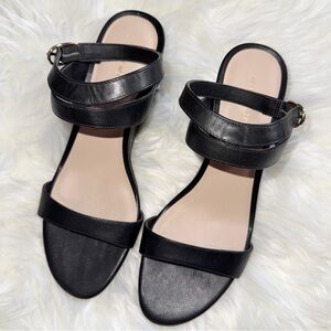 Stuart Weitzman Ave Strap Black Leather Wedge Heel Size 9.5